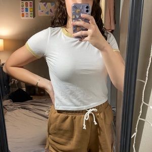 White t shirt with yellow trim